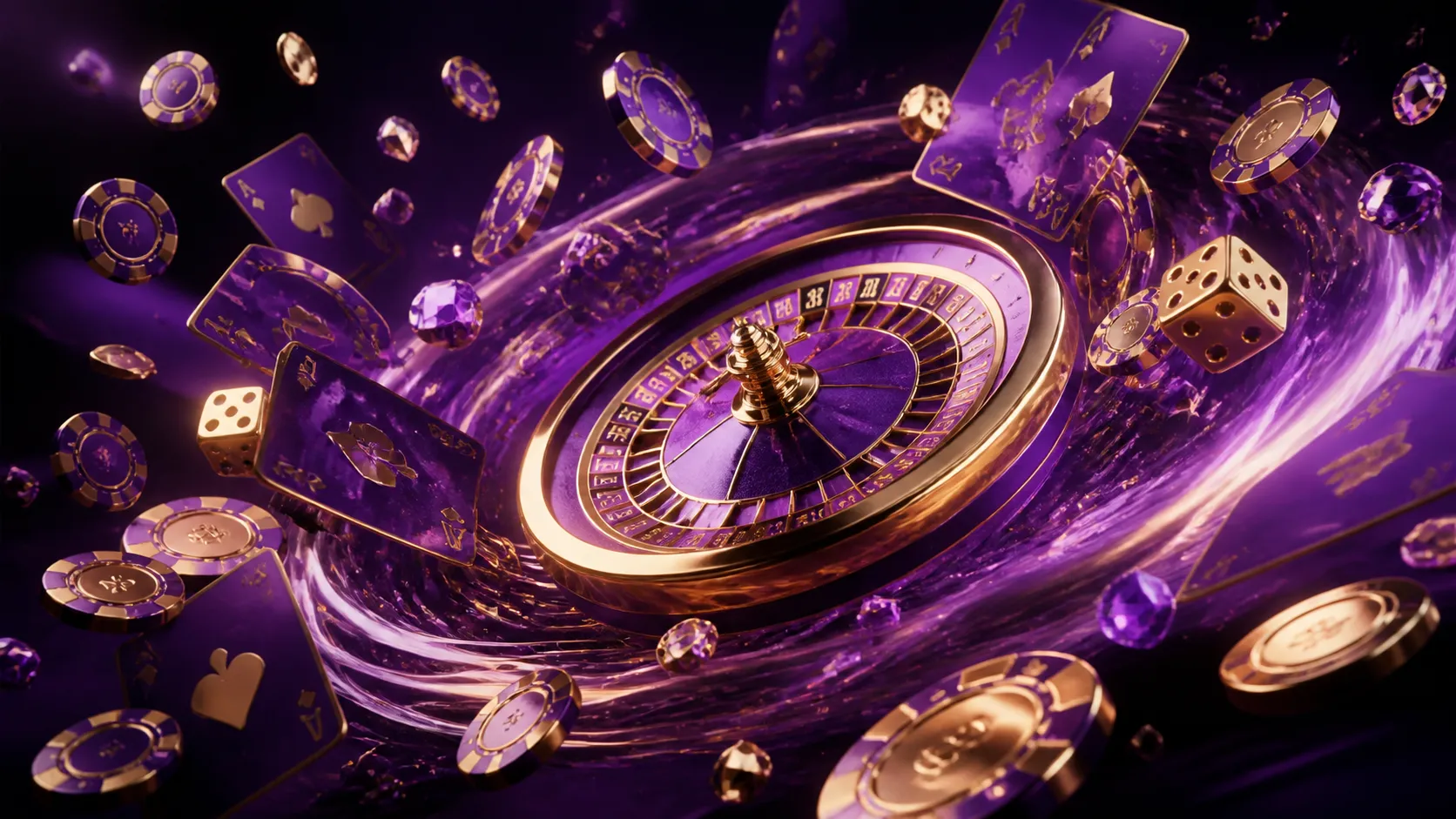 Cyberpunk-inspired casino banner with neon lights, vivid glowing elements, and luxury gambling motifs.